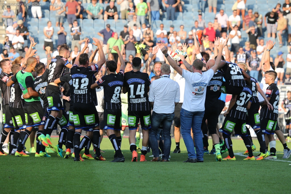 Sturm Graz - Altach
Oesterreichische Fussball Bundesliga, 6. Runde, SK Sturm Graz - SC Rheindorf Altach, Stadion Liebenau Graz, 27.08.2016. 

Foto zeigt die Mannschaft von Sturm
Schlüsselwörter: jubel