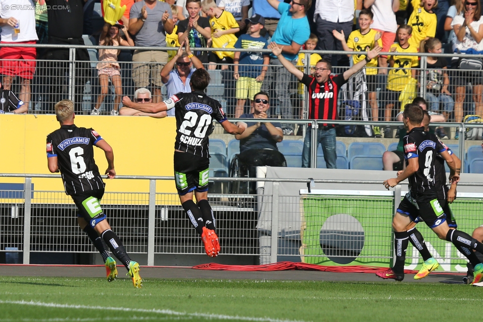 Sturm Graz - Rapid Wien
Oesterreichische Fussball Bundesliga, 7. Runde, SK Sturm Graz - SK Rapid Wien, Stadion Liebenau Graz, 10.09.2016. 

Foto zeigt James Jeggo (Sturm) und Christian Schulz (Sturm)
Schlüsselwörter: torjubel