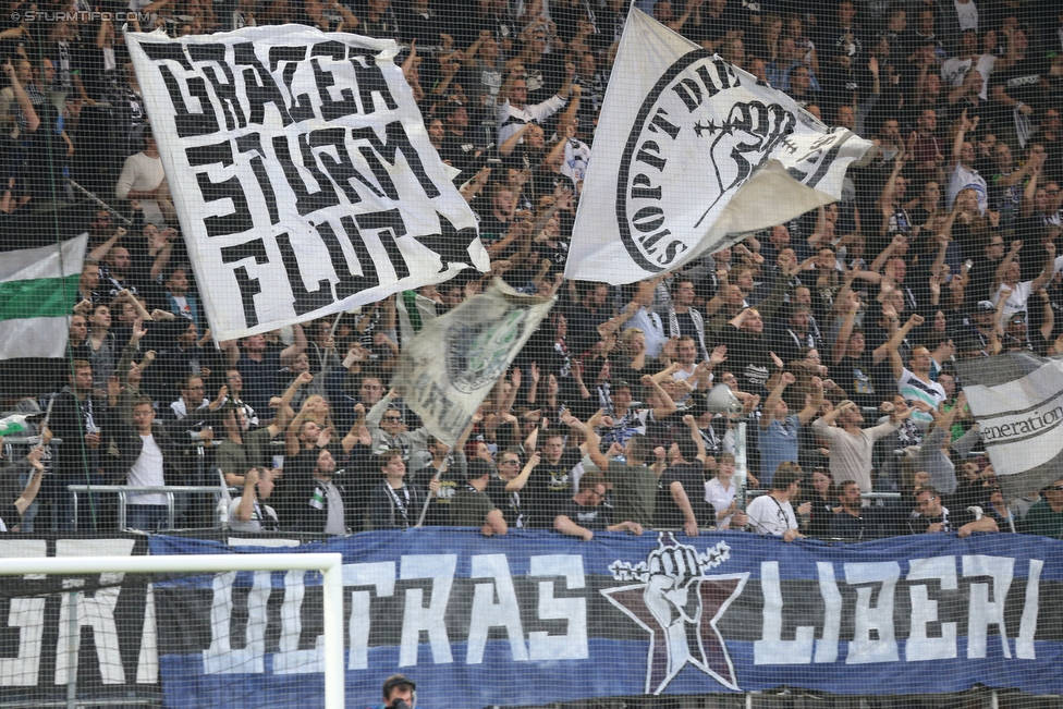 Sturm Graz - Wolfsberg
Oesterreichische Fussball Bundesliga, 9. Runde, SK Sturm Graz - Wolfsberger AC, Stadion Liebenau Graz, 24.09.2016. 

Foto zeigt Fans von Sturm mit einem Spruchband
