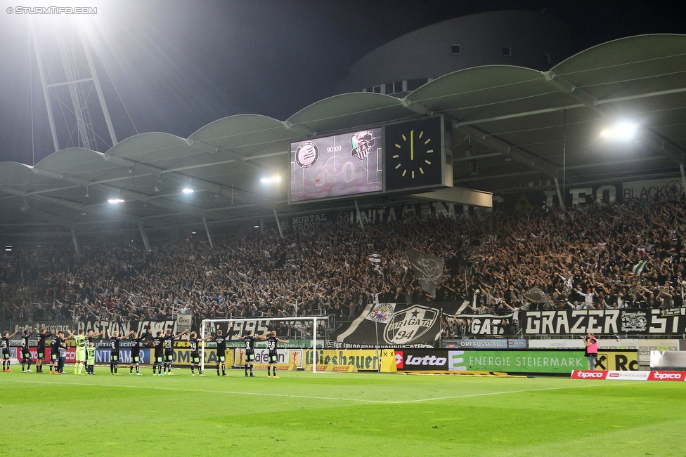 Sturm Graz - Wolfsberg
Oesterreichische Fussball Bundesliga, 9. Runde, SK Sturm Graz - Wolfsberger AC, Stadion Liebenau Graz, 24.09.2016. 

Foto zeigt die Mannschaft von Sturm und Fans von Sturm
