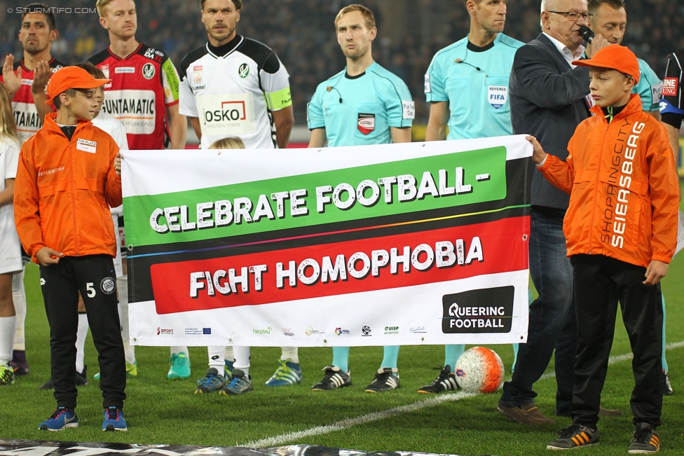 Sturm Graz - Ried
Oesterreichische Fussball Bundesliga, 11. Runde, SK Sturm Graz - SV Ried, Stadion Liebenau Graz, 15.10.2016. 

Foto zeigt ein Banner der FARE Aktionswoche gegen Rassismus
