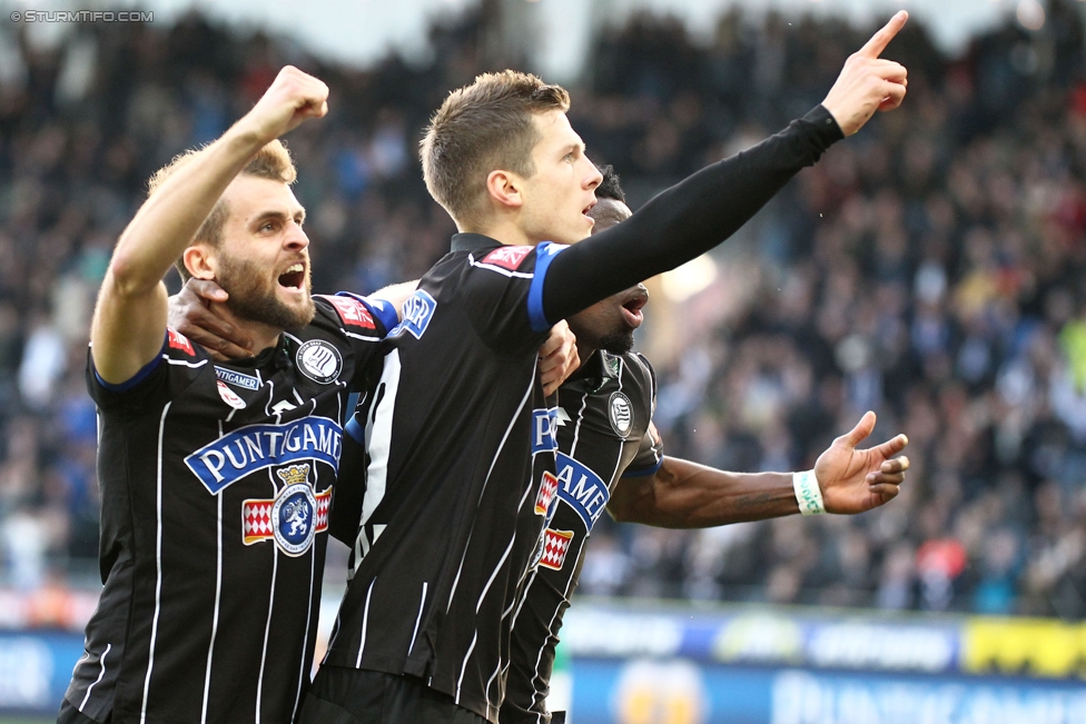 Sturm Graz - Mattersburg
Oesterreichische Fussball Bundesliga, 12. Runde, SK Sturm Graz - SV Mattersburg, Stadion Liebenau Graz, 22.10.2016. 

Foto zeigt Philipp Huspek (Sturm) und Deni Alar (Sturm)
Schlüsselwörter: torjubel