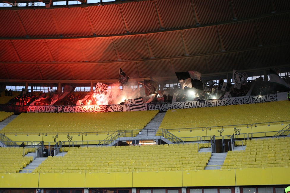 Austria Wien - Sturm Graz
Oesterreichische Fussball Bundesliga, 13. Runde, FK Austria Wien - SK Sturm Graz, Ernst Happel Stadion Wien, 30.10.2016. 

Foto zeigt Fans von Sturm mit einer Choreografie
Schlüsselwörter: pyrotechnik