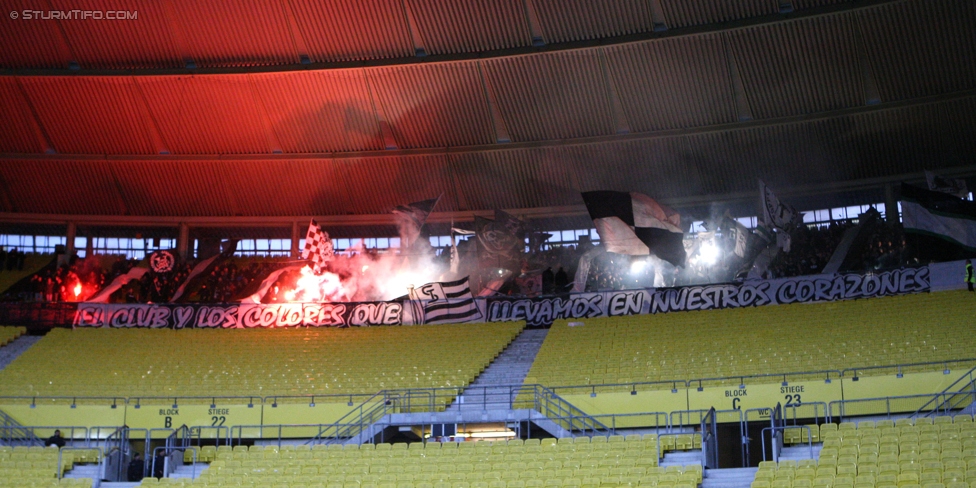 Austria Wien - Sturm Graz
Oesterreichische Fussball Bundesliga, 13. Runde, FK Austria Wien - SK Sturm Graz, Ernst Happel Stadion Wien, 30.10.2016. 

Foto zeigt Fans von Sturm mit einer Choreografie
Schlüsselwörter: pyrotechnik