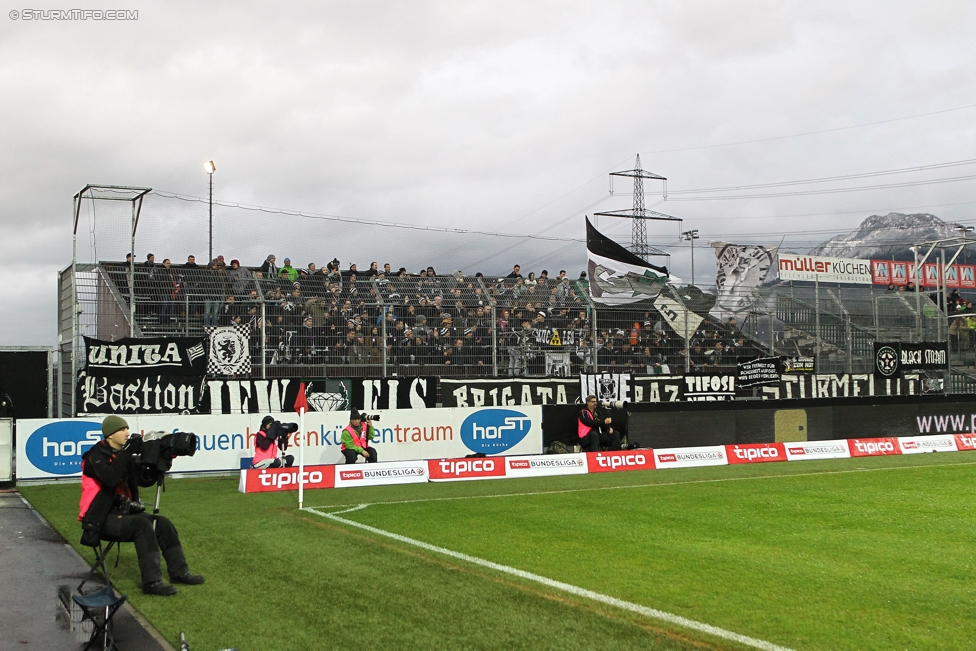 Altach - Sturm Graz
Oesterreichische Fussball Bundesliga, 15. Runde, SC Rheindorf Altach - SK Sturm Graz, Stadion Schnabelholz Altach, 19.11.2016. 

Foto zeigt Fans von Sturm
