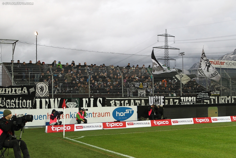 Altach - Sturm Graz
Oesterreichische Fussball Bundesliga, 15. Runde, SC Rheindorf Altach - SK Sturm Graz, Stadion Schnabelholz Altach, 19.11.2016. 

Foto zeigt Fans von Sturm
