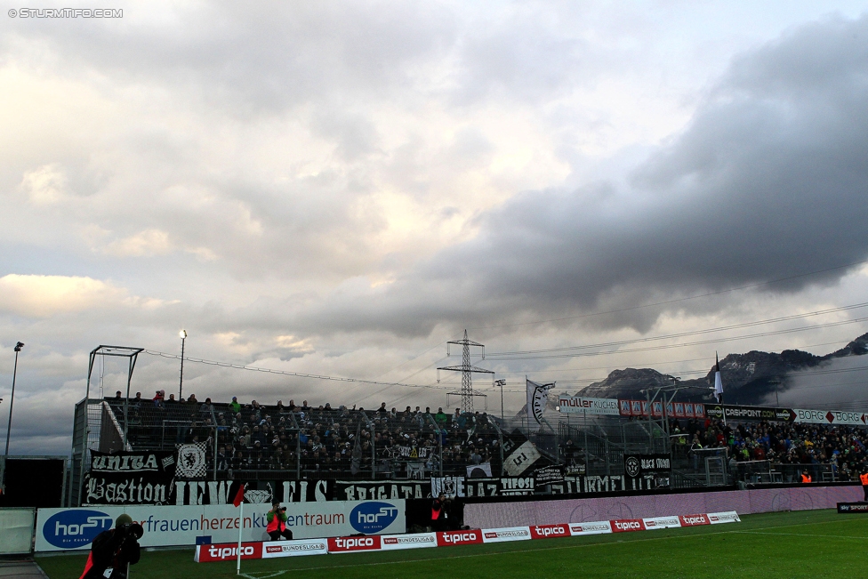 Altach - Sturm Graz
Oesterreichische Fussball Bundesliga, 15. Runde, SC Rheindorf Altach - SK Sturm Graz, Stadion Schnabelholz Altach, 19.11.2016. 

Foto zeigt Fans von Sturm
