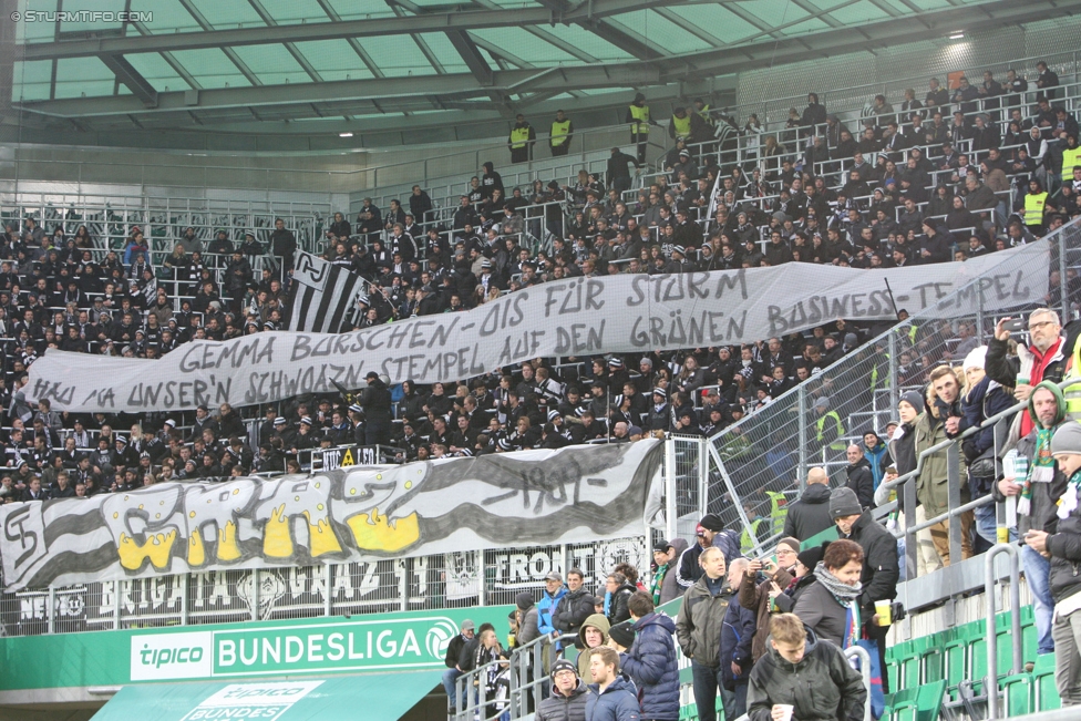 Rapid Wien - Sturm Graz
Oesterreichische Fussball Bundesliga, 16. Runde, SK Rapid Wien - SK Sturm Graz, Weststadion Wien, 27.11.2016. 

Foto zeigt Fans von Sturm mit einem Spruchband
