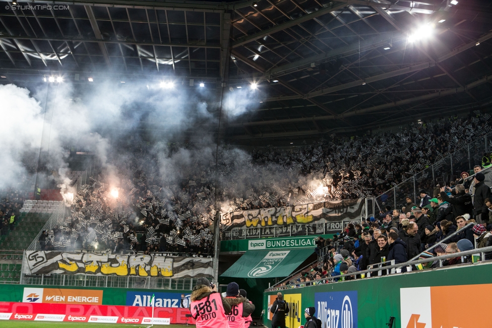 Rapid Wien - Sturm Graz
Oesterreichische Fussball Bundesliga, 16. Runde, SK Rapid Wien - SK Sturm Graz, Weststadion Wien, 27.11.2016. 

Foto zeigt Fans von Sturm mit einer Choreografie
