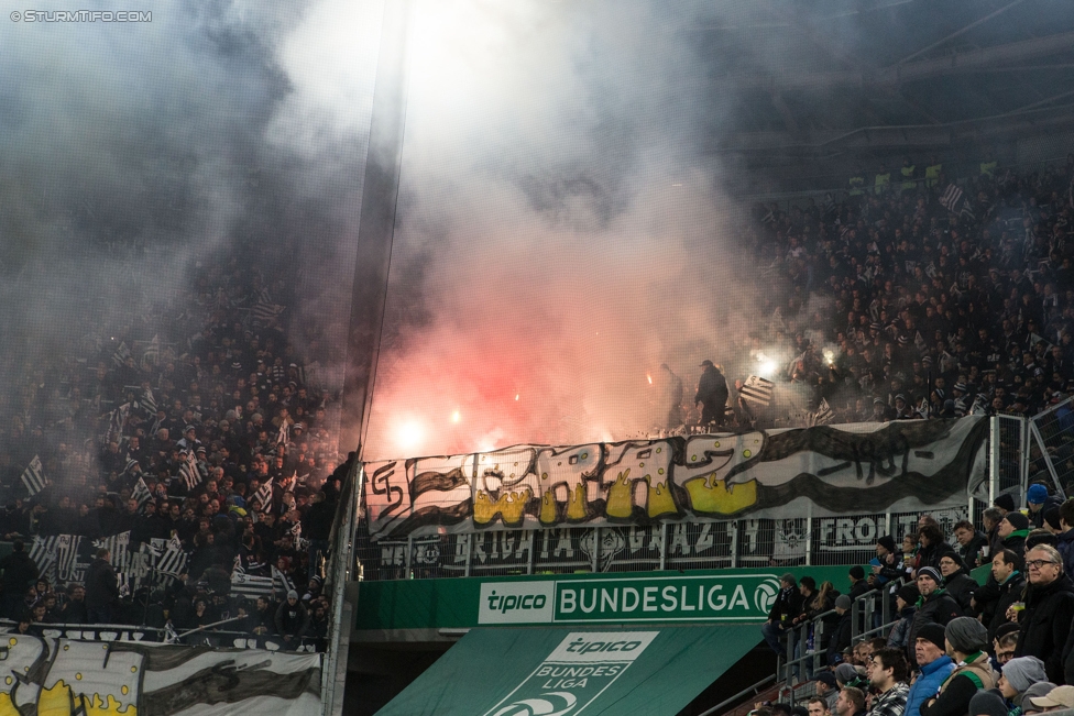 Rapid Wien - Sturm Graz
Oesterreichische Fussball Bundesliga, 16. Runde, SK Rapid Wien - SK Sturm Graz, Weststadion Wien, 27.11.2016. 

Foto zeigt Fans von Sturm mit einer Choreografie
