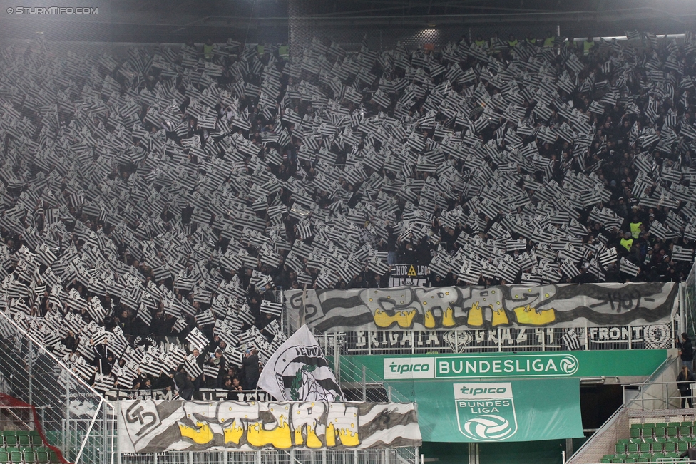 Rapid Wien - Sturm Graz
Oesterreichische Fussball Bundesliga, 16. Runde, SK Rapid Wien - SK Sturm Graz, Weststadion Wien, 27.11.2016. 

Foto zeigt Fans von Sturm mit einer Choreografie
