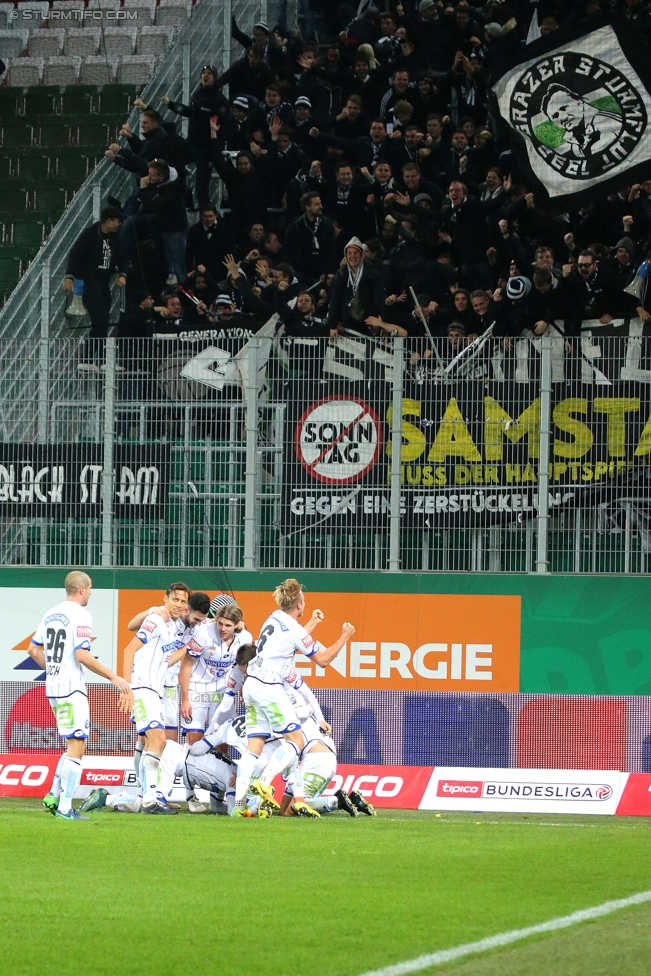 Rapid Wien - Sturm Graz
Oesterreichische Fussball Bundesliga, 16. Runde, SK Rapid Wien - SK Sturm Graz, Weststadion Wien, 27.11.2016. 

Foto zeigt die Mannschaft von Sturm
Schlüsselwörter: torjubel