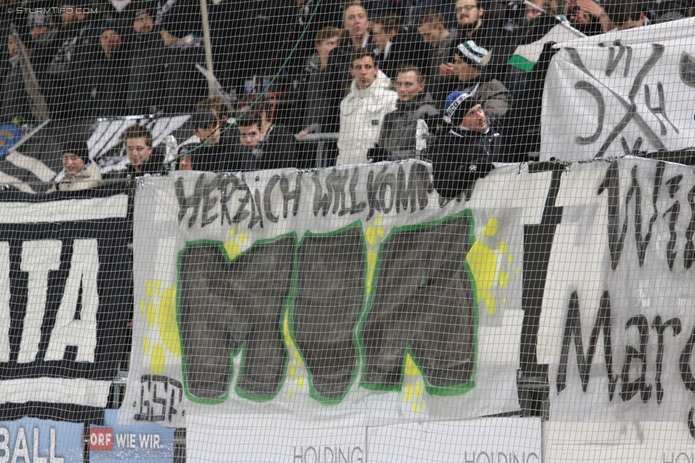 Sturm Graz - Admira Wacker
Oesterreichische Fussball Bundesliga, 17. Runde, SK Sturm Graz - FC Admira Wacker Moedling, Stadion Liebenau Graz, 30.11.2016. 

Foto zeigt Fans von Sturm mit einem Spruchband
