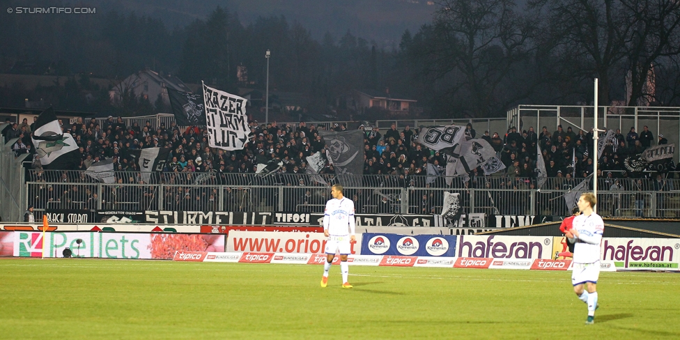 Wolfsberg - Sturm Graz
Oesterreichische Fussball Bundesliga, 18. Runde, Wolfsberger AC - SK Sturm Graz, Lavanttal Arena Wolfsberg, 04.12.2016. 

Foto zeigt Fans von Sturm
