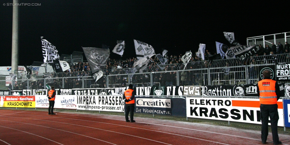 Wolfsberg - Sturm Graz
Oesterreichische Fussball Bundesliga, 18. Runde, Wolfsberger AC - SK Sturm Graz, Lavanttal Arena Wolfsberg, 04.12.2016. 

Foto zeigt Fans von Sturm
