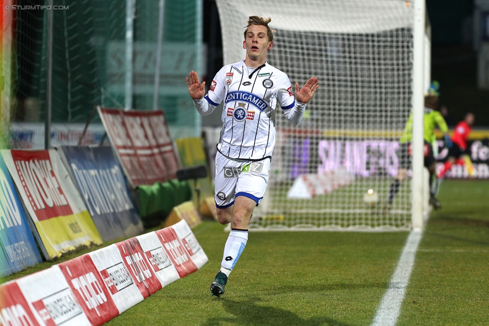 Wolfsberg - Sturm Graz
Oesterreichische Fussball Bundesliga, 18. Runde, Wolfsberger AC - SK Sturm Graz, Lavanttal Arena Wolfsberg, 04.12.2016. 

Foto zeigt Marc Andre Schmerboeck (Sturm)
Schlüsselwörter: torjubel