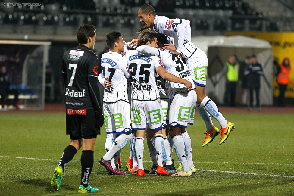 Wolfsberg - Sturm Graz
Oesterreichische Fussball Bundesliga, 18. Runde, Wolfsberger AC - SK Sturm Graz, Lavanttal Arena Wolfsberg, 04.12.2016. 

Foto zeigt Dario Baldauf (Wolfsberg), Kristijan Dobras (Sturm), Stefan Hierlaender (Sturm), Osagie Bright Edomwonyi (Sturm) und Christian Schoissengeyr (Sturm)
Schlüsselwörter: torjubel