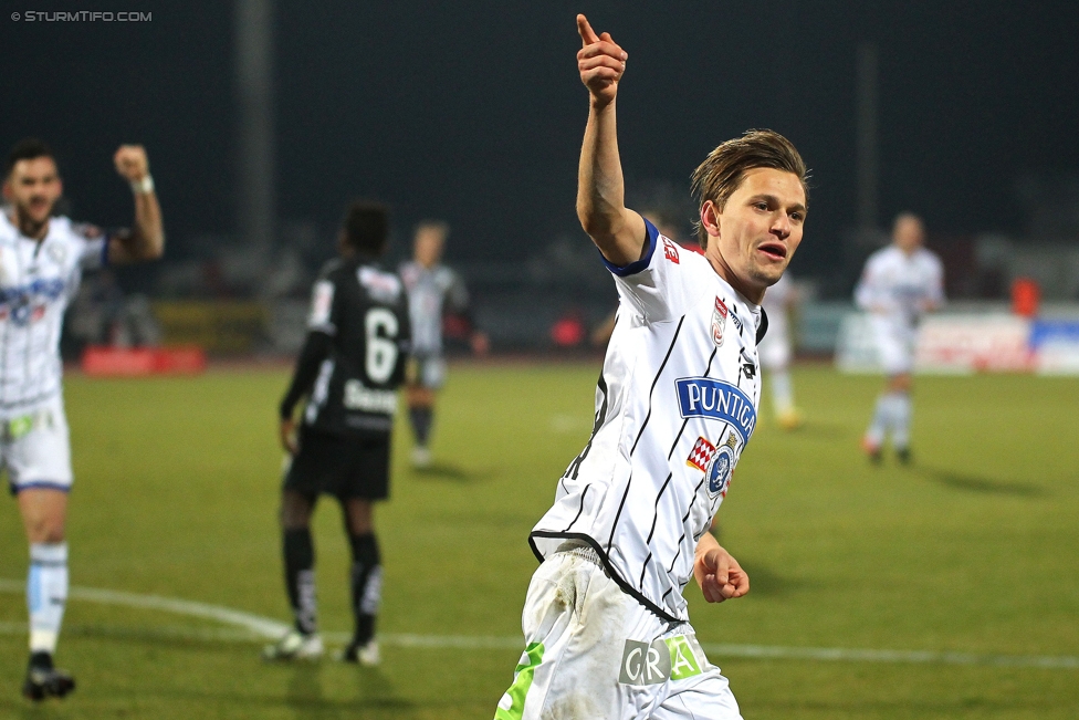 Wolfsberg - Sturm Graz
Oesterreichische Fussball Bundesliga, 18. Runde, Wolfsberger AC - SK Sturm Graz, Lavanttal Arena Wolfsberg, 04.12.2016. 

Foto zeigt Stefan Hierlaender (Sturm)
Schlüsselwörter: torjubel