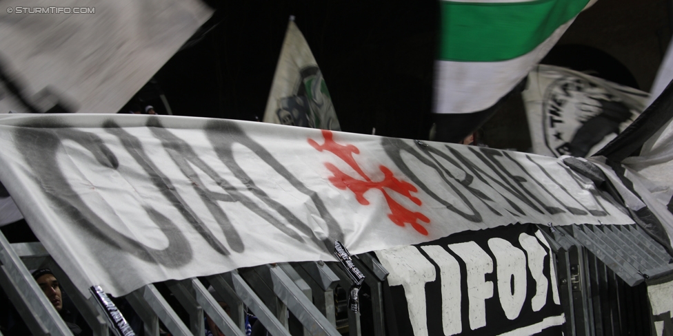 Mattersburg - Sturm Graz
Oesterreichische Fussball Bundesliga, 19. Runde, SV Mattersburg - SK Sturm Graz, Pappelstadion Mattersburg, 11.02.2017. 

Foto zeigt Fans von Sturm mit einem Spruchband
