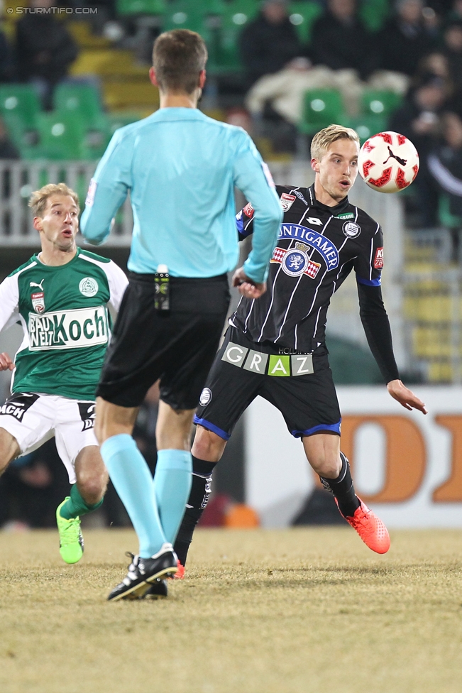 Mattersburg - Sturm Graz
Oesterreichische Fussball Bundesliga, 19. Runde, SV Mattersburg - SK Sturm Graz, Pappelstadion Mattersburg, 11.02.2017. 

Foto zeigt James Jeggo (Sturm)
