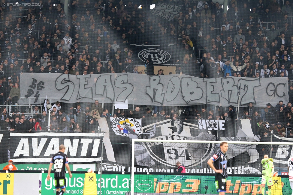 Sturm Graz - Austria Wien
Oesterreichische Fussball Bundesliga, 20. Runde, SK Sturm Graz - FK Austria Wien, Stadion Liebenau Graz, 18.02.2017. 

Foto zeigt Fans von Sturm mit einem Spruchband
