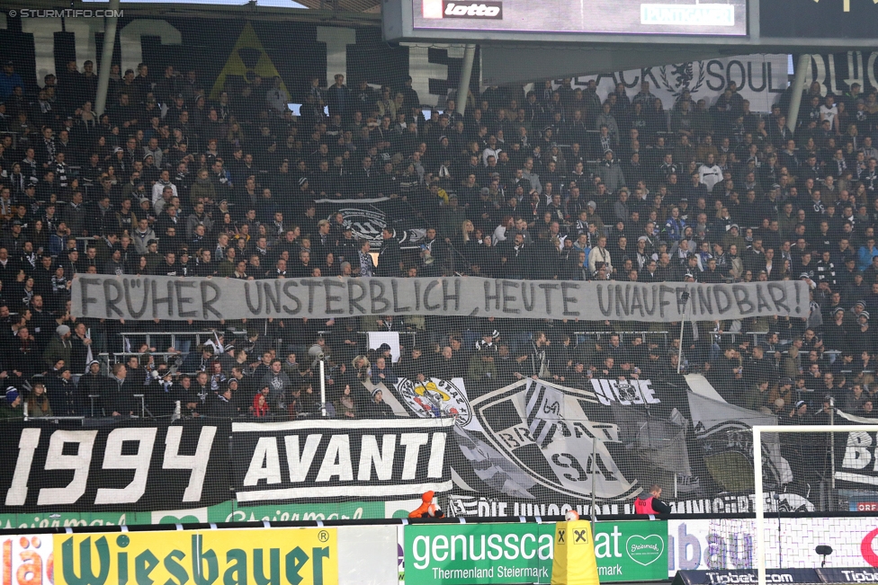 Sturm Graz - Austria Wien
Oesterreichische Fussball Bundesliga, 20. Runde, SK Sturm Graz - FK Austria Wien, Stadion Liebenau Graz, 18.02.2017. 

Foto zeigt Fans von Sturm mit einem Spruchband
