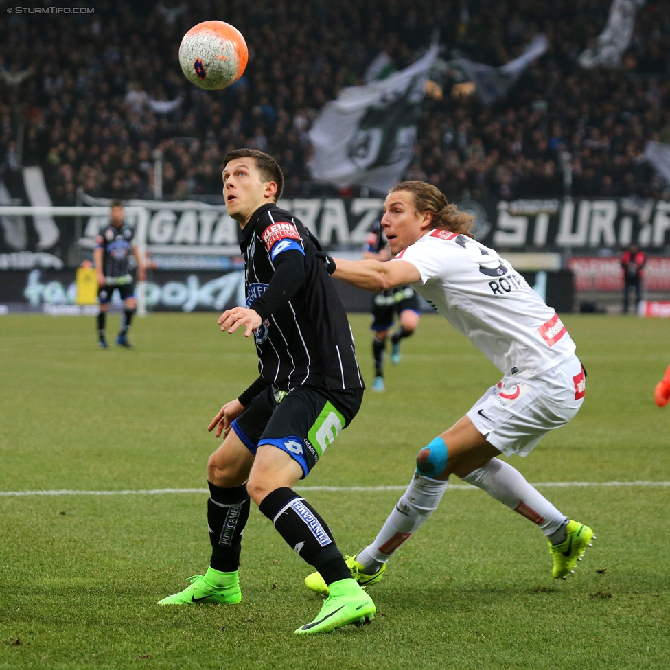 Sturm Graz - Austria Wien
Oesterreichische Fussball Bundesliga, 20. Runde, SK Sturm Graz - FK Austria Wien, Stadion Liebenau Graz, 18.02.2017. 

Foto zeigt Deni Alar (Sturm) und Lukas Rotpuller (Austria)
