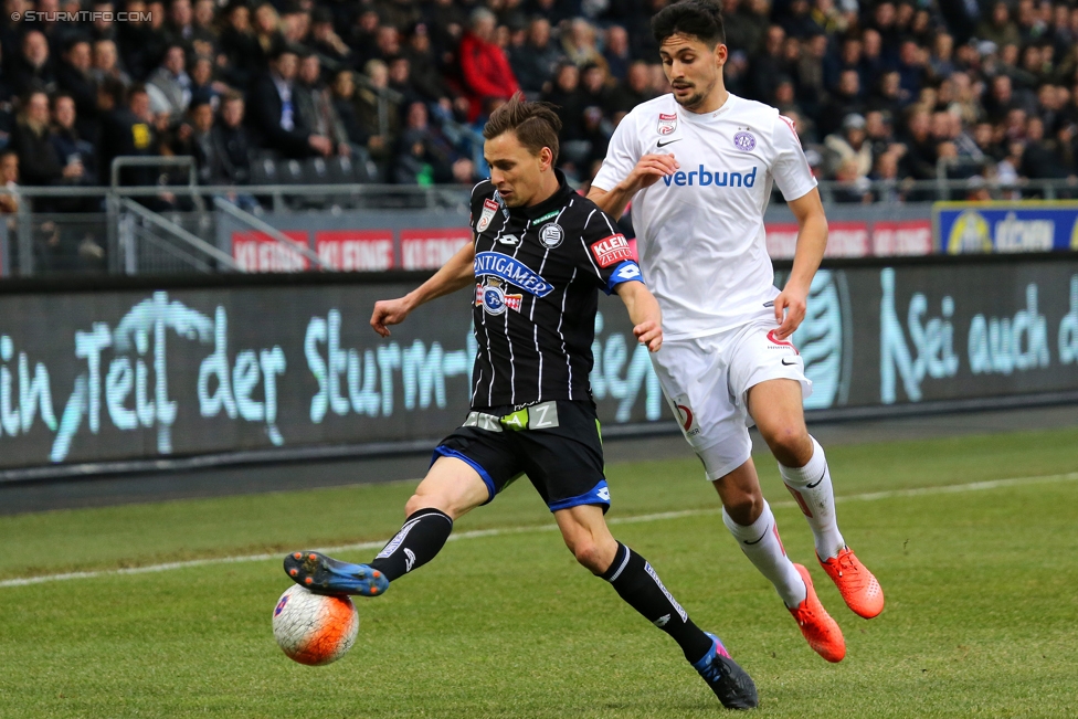 Sturm Graz - Austria Wien
Oesterreichische Fussball Bundesliga, 20. Runde, SK Sturm Graz - FK Austria Wien, Stadion Liebenau Graz, 18.02.2017. 

Foto zeigt Stefan Hierlaender (Sturm) und Tarkan Serbest (Austria)
