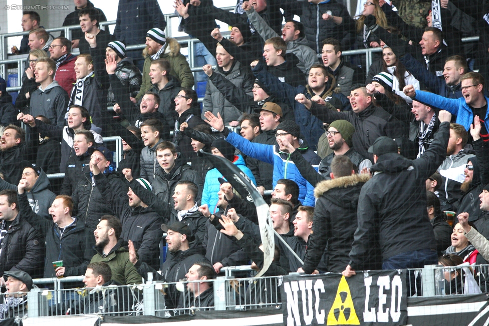 St. Poelten - Sturm Graz
Oesterreichische Fussball Bundesliga, 21. Runde, SKN St. Poelten - SK Sturm Graz, Arena St. Poelten, 26.02.2017. 

Foto zeigt Fans von Sturm
