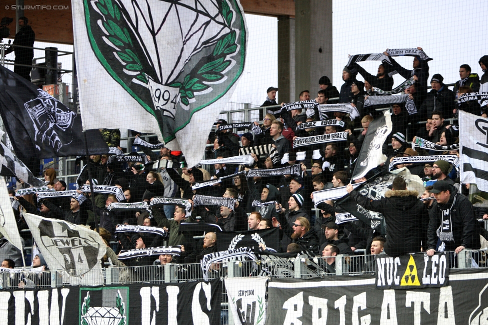 St. Poelten - Sturm Graz
Oesterreichische Fussball Bundesliga, 21. Runde, SKN St. Poelten - SK Sturm Graz, Arena St. Poelten, 26.02.2017. 

Foto zeigt Fans von Sturm
