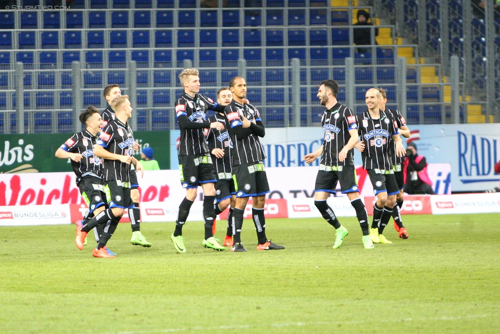 St. Poelten - Sturm Graz
Oesterreichische Fussball Bundesliga, 21. Runde, SKN St. Poelten - SK Sturm Graz, Arena St. Poelten, 26.02.2017. 

Foto zeigt die Mannschaft von Sturm
Schlüsselwörter: torjubel