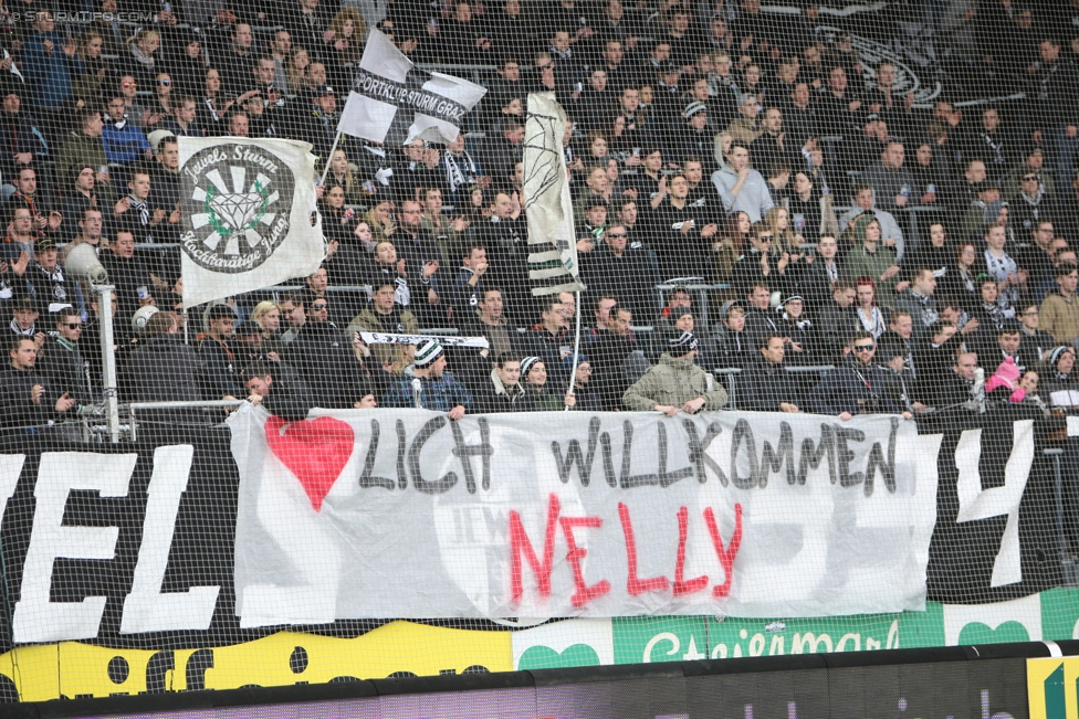 Sturm Graz - Altach
Oesterreichische Fussball Bundesliga, 22. Runde, SK Sturm Graz - SC Rheindorf Altach, Stadion Liebenau Graz, 04.03.2017. 

Foto zeigt Fans von Sturm mit einem Spruchband
