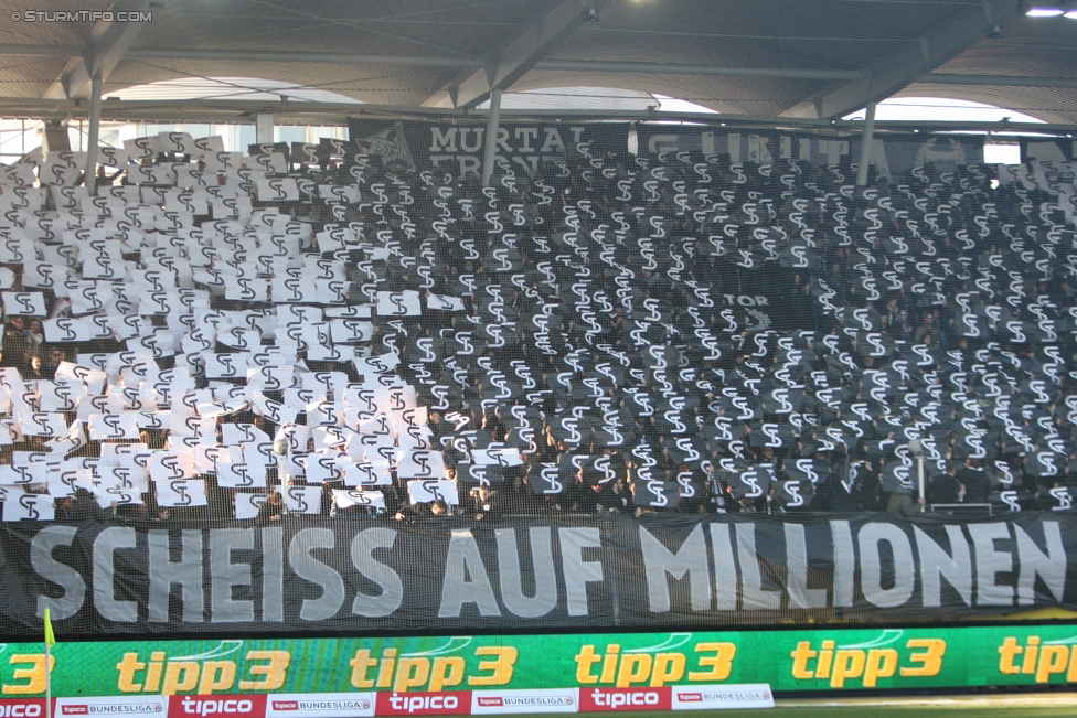 Sturm Graz - Rapid Wien
Oesterreichische Fussball Bundesliga, 23. Runde, SK Sturm Graz - SK Rapid Wien, Stadion Liebenau Graz, 12.03.2017. 

Foto zeigt Fans von Sturm mit einer Choreografie
