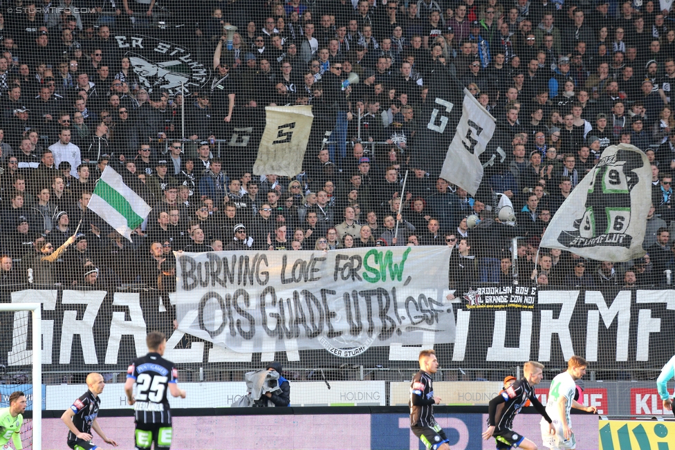 Sturm Graz - Rapid Wien
Oesterreichische Fussball Bundesliga, 23. Runde, SK Sturm Graz - SK Rapid Wien, Stadion Liebenau Graz, 12.03.2017. 

Foto zeigt Fans von Sturm mit einem Spruchband
