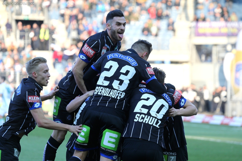 Sturm Graz - Rapid Wien
Oesterreichische Fussball Bundesliga, 23. Runde, SK Sturm Graz - SK Rapid Wien, Stadion Liebenau Graz, 12.03.2017. 

Foto zeigt James Jeggo (Sturm), Charalampos Lykogiannis (Sturm) Lukas Spendlhofer (Sturm) und Christian Schulz (Sturm)
Schlüsselwörter: torjubel