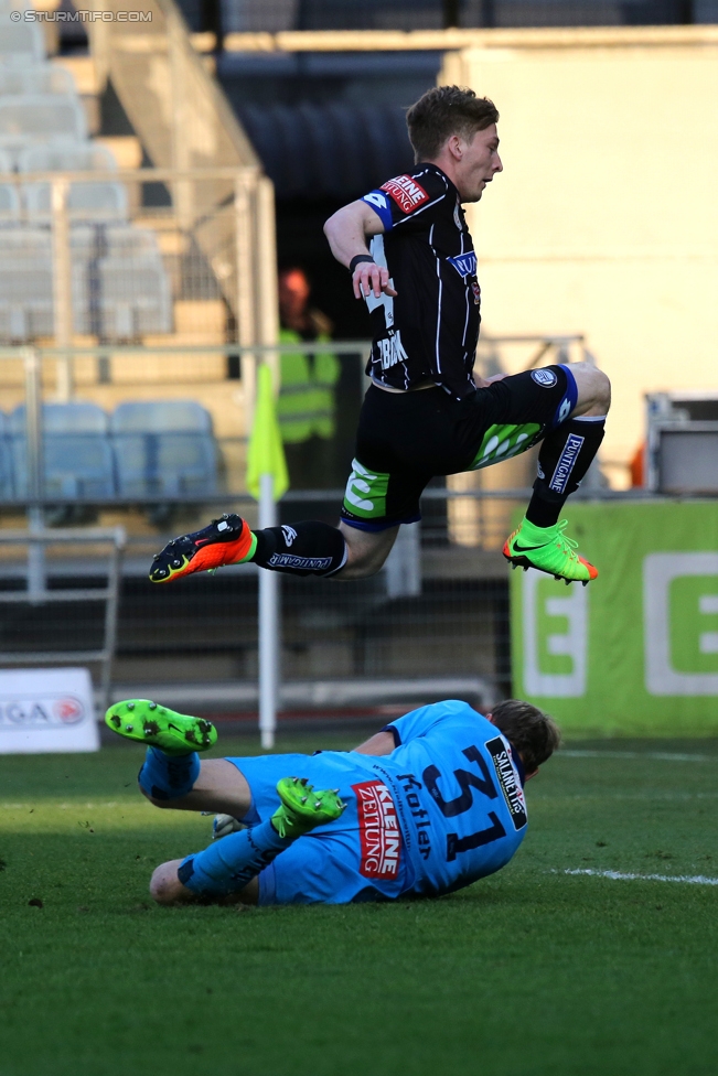 Sturm Graz - Wolfsberg
Oesterreichische Fussball Bundesliga, 25. Runde, SK Sturm Graz - Wolfsberger AC, Stadion Liebenau Graz, 01.04.2017. 

Foto zeigt Marc Andre Schmerboeck (Sturm) und Alexander Kofler (Wolfsberg)
