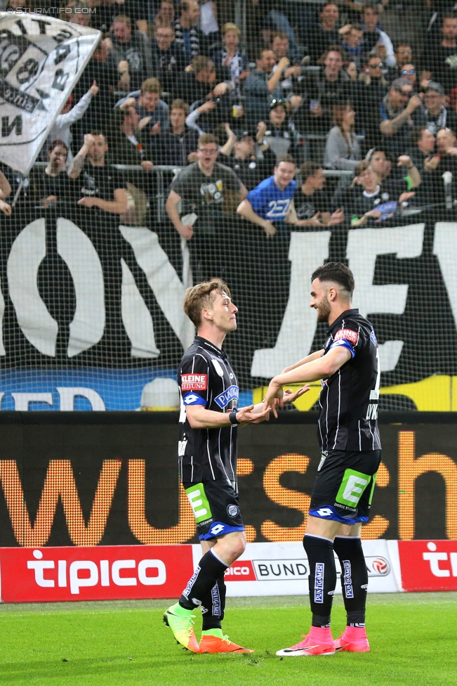 Sturm Graz - Wolfsberg
Oesterreichische Fussball Bundesliga, 25. Runde, SK Sturm Graz - Wolfsberger AC, Stadion Liebenau Graz, 01.04.2017. 

Foto zeigt Marc Andre Schmerboeck (Sturm) und Charalampos Lykogiannis (Sturm)
Schlüsselwörter: torjubel