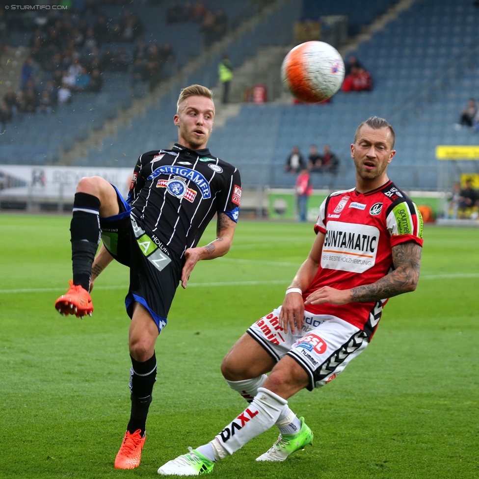 Sturm Graz - Ried
Oesterreichische Fussball Bundesliga, 29. Runde, SK Sturm Graz - SV Ried, Stadion Liebenau Graz, 15.04.2017. 

Foto zeigt James Jeggo (Sturm) und Peter Zulj (Ried)
