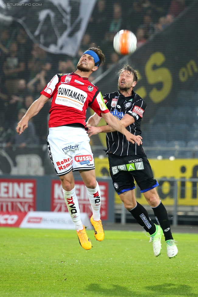 Sturm Graz - Ried
Oesterreichische Fussball Bundesliga, 29. Runde, SK Sturm Graz - SV Ried, Stadion Liebenau Graz, 15.04.2017. 

Foto zeigt Orhan Ademi (Ried) und Christian Schulz (Sturm)
Schlüsselwörter: kopfball