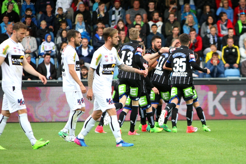 Altach - Sturm Graz
Oesterreichische Fussball Bundesliga, 33. Runde, SC Rheindorf Altach - SK Sturm Graz, Stadion Schnabelholz Altach, 14.05.2017. 

Foto zeigt Simon Piesinger (Sturm), Marvin Potzmann (Sturm), Philipp Zulechner (Sturm) und Dario Maresic (Sturm)
Schlüsselwörter: torjubel