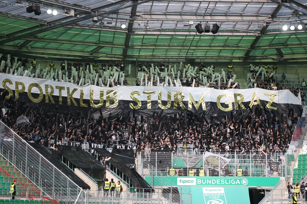 Rapid Wien - Sturm Graz
Oesterreichische Fussball Bundesliga, 34. Runde, SK Rapid Wien - SK Sturm Graz, Weststadion Wien, 21.05.2017. 

Foto zeigt Fans von Sturm mit einer Choreografie
