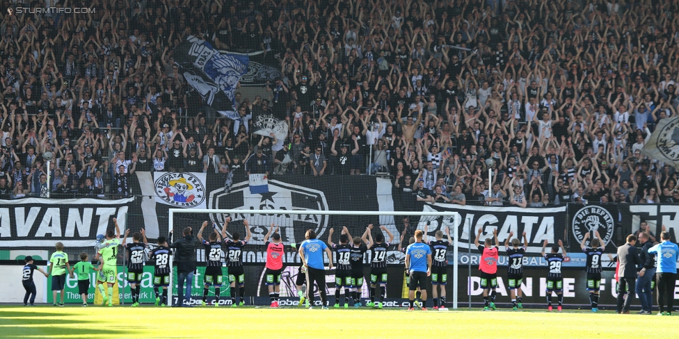 Sturm Graz - Admira Wacker
Oesterreichische Fussball Bundesliga, 35. Runde, SK Sturm Graz - FC Admira Wacker Moedling, Stadion Liebenau Graz, 25.05.2017. 

Foto zeigt die Mannschaft von Sturm und Fans von Sturm
