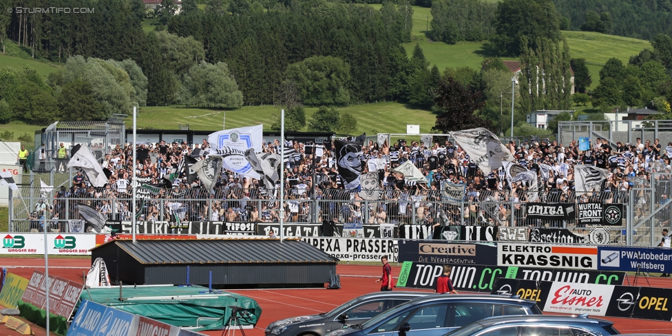 Wolfsberg - Sturm Graz
Oesterreichische Fussball Bundesliga, 36. Runde, Wolfsberger AC - SK Sturm Graz, Lavanttal Arena Wolfsberg, 28.05.2017. 

Foto zeigt Fans von Sturm
