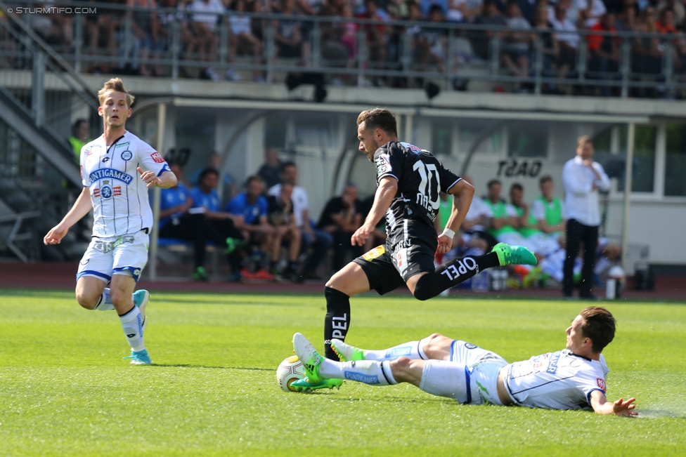 Wolfsberg - Sturm Graz
Oesterreichische Fussball Bundesliga, 36. Runde, Wolfsberger AC - SK Sturm Graz, Lavanttal Arena Wolfsberg, 28.05.2017. 

Foto zeigt Marc Andre Schmerboeck (Sturm), Daniel Offenbacher (Wolfsberg)
