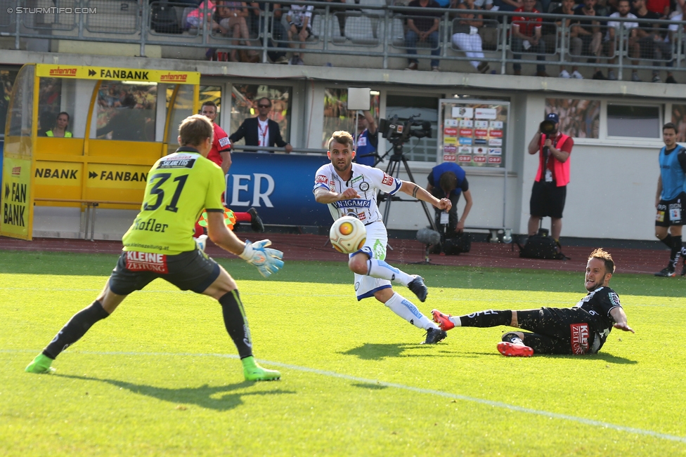 Wolfsberg - Sturm Graz
Oesterreichische Fussball Bundesliga, 36. Runde, Wolfsberger AC - SK Sturm Graz, Lavanttal Arena Wolfsberg, 28.05.2017. 

Foto zeigt Alexander Kofler (Wolfsberg), Philipp Zulechner (Sturm)
