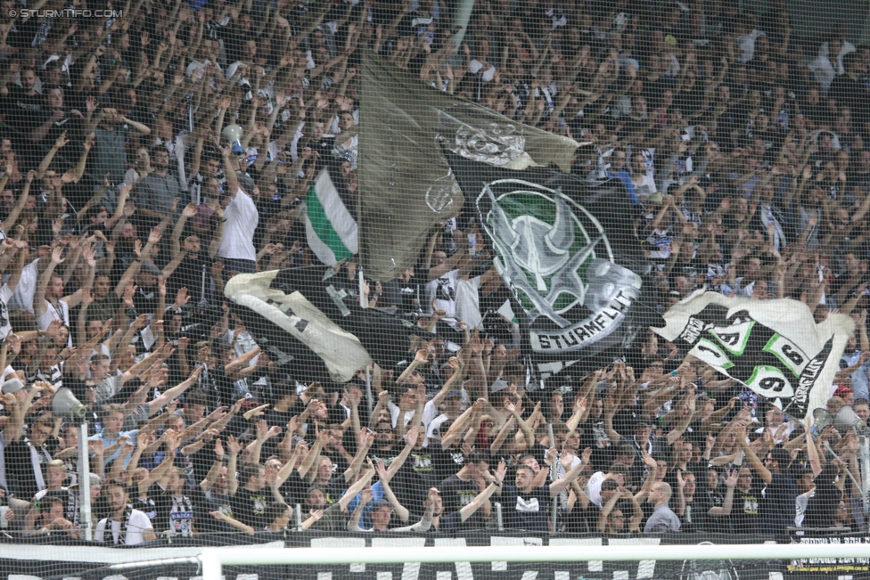 Sturm Graz - Podgorica
UEFA Europa League Qualifikation 2. Runde, SK Sturm Graz -  FK Mladost Podgorica, Stadion Liebenau Graz, 13.07.2017. 

Foto zeigt Fans von Sturm
