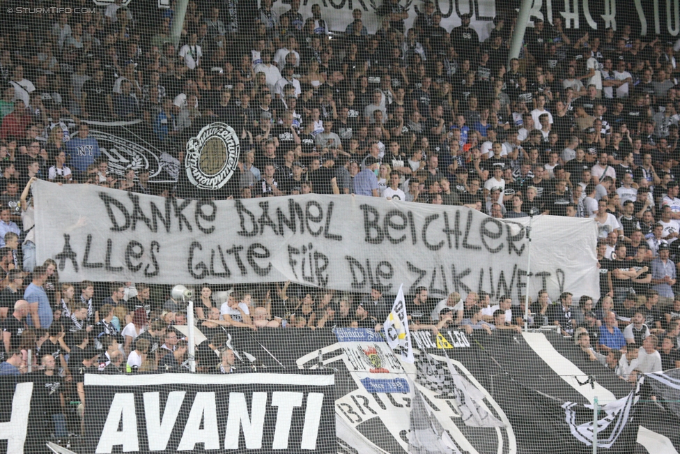 Sturm Graz - Podgorica
UEFA Europa League Qualifikation 2. Runde, SK Sturm Graz -  FK Mladost Podgorica, Stadion Liebenau Graz, 13.07.2017. 

Foto zeigt Fans von Sturm mit einem Spruchband
