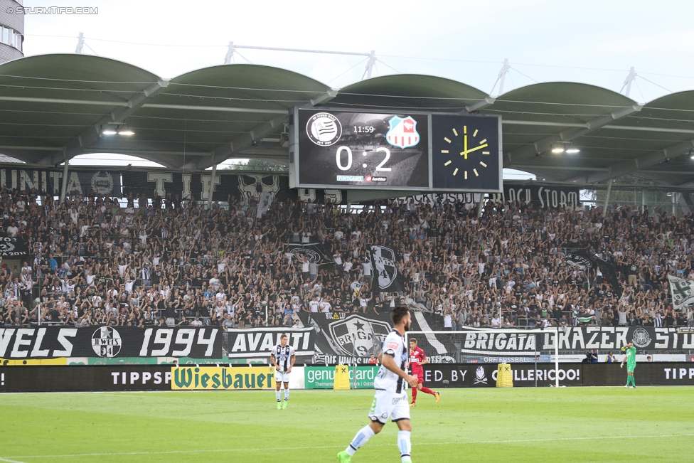 Sturm Graz - St. Poelten
Oesterreichische Fussball Bundesliga, 1. Runde, SK Sturm Graz - SKN St. Poelten, Stadion Liebenau Graz, 23.07.2017. 

Foto zeigt Fans von Sturm
