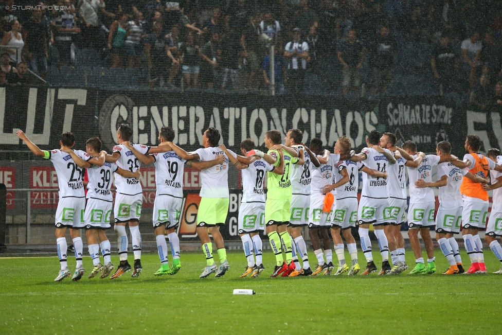 Sturm Graz - St. Poelten
Oesterreichische Fussball Bundesliga, 1. Runde, SK Sturm Graz - SKN St. Poelten, Stadion Liebenau Graz, 23.07.2017. 

Foto zeigt die Mannschaft von Sturm
Schlüsselwörter: jubel