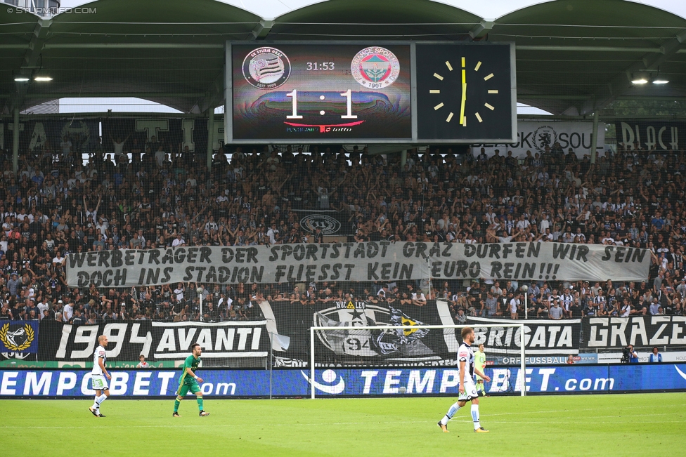 Sturm Graz - Fenerbahce
UEFA Europa League Qualifikation 3. Runde, SK Sturm Graz -  Fenerbahce Istanbul, Stadion Liebenau Graz, 27.07.2017. 

Foto zeigt Fans von Sturm mit einem Spruchband
